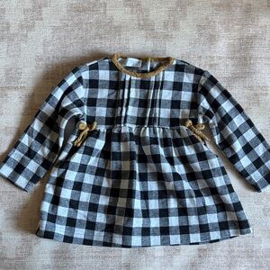 Zara Baby Black and Gray Checkered Dress with Gold Trim size 9-12M